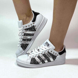 Adidas Stan Smith Personalizzate Glitter Pepe Sale Borchie e Toppino Nero Dipinto a Mano