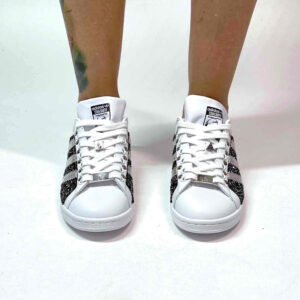 Adidas Stan Smith Personalizzate Glitter Pepe Sale Borchie e Toppino Nero Dipinto a Mano
