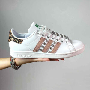 Adidas Stan Smith Personalizzate Rosa e Maculato con Borchie a Strass e Argento