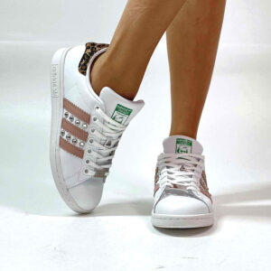 Adidas Stan Smith Personalizzate Rosa e Maculato con Borchie a Strass e Argento
