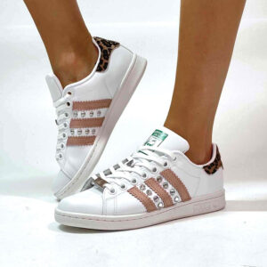 Adidas Stan Smith Personalizzate Rosa e Maculato con Borchie a Strass e Argento