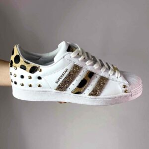 Adidas Superstar Personalizzate Borchie, Cavallino Maculato e Glitter Oro