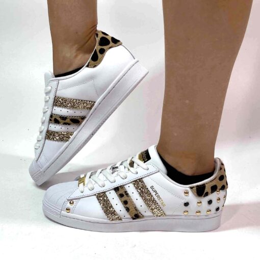 Adidas Superstar Personalizzate Borchie, Cavallino Maculato e Glitter Oro