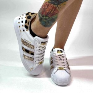 Adidas Superstar Personalizzate Borchie, Cavallino Maculato e Glitter Oro