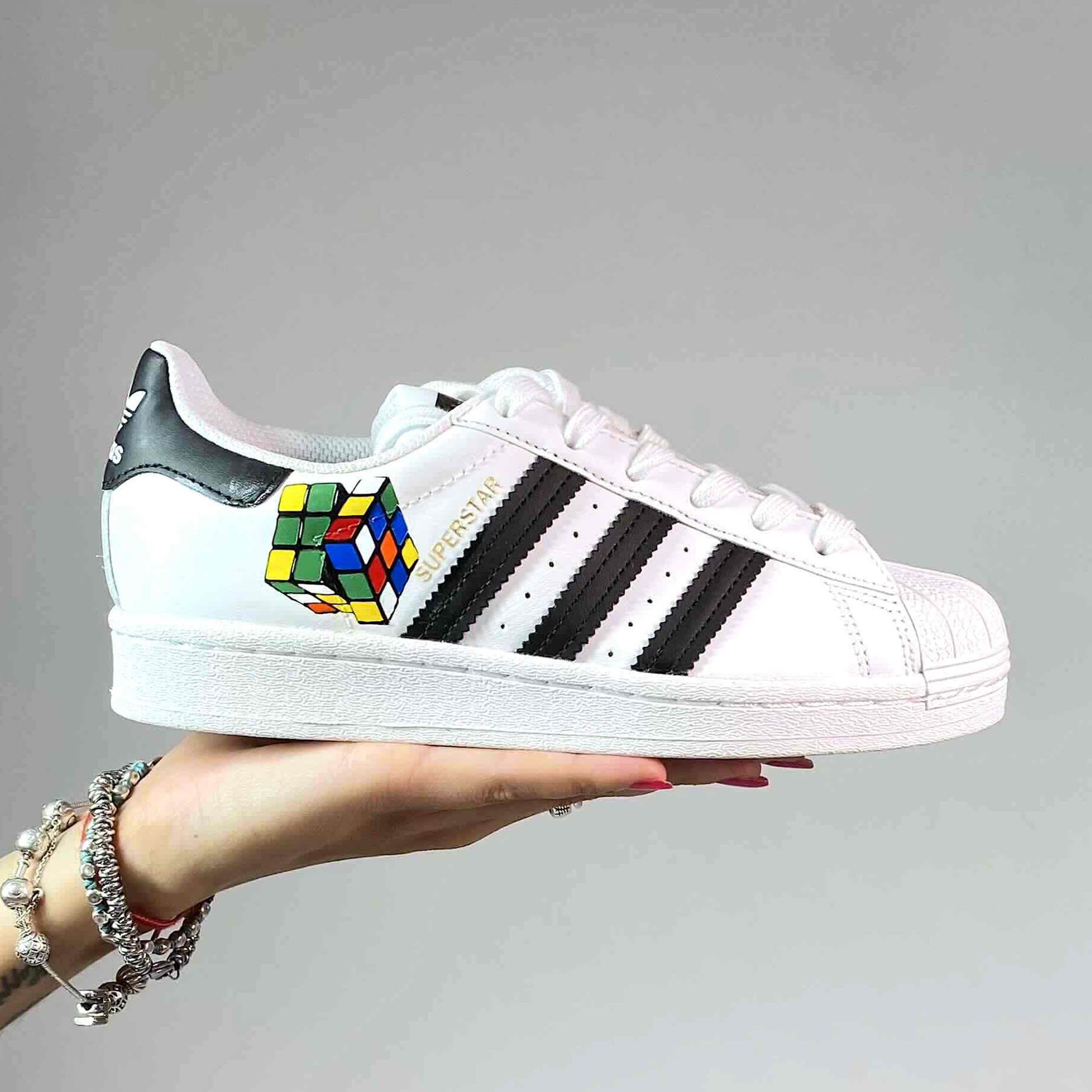 Adidas Superstar Personalizzate Dipinte A Mano Cubo di Rubik