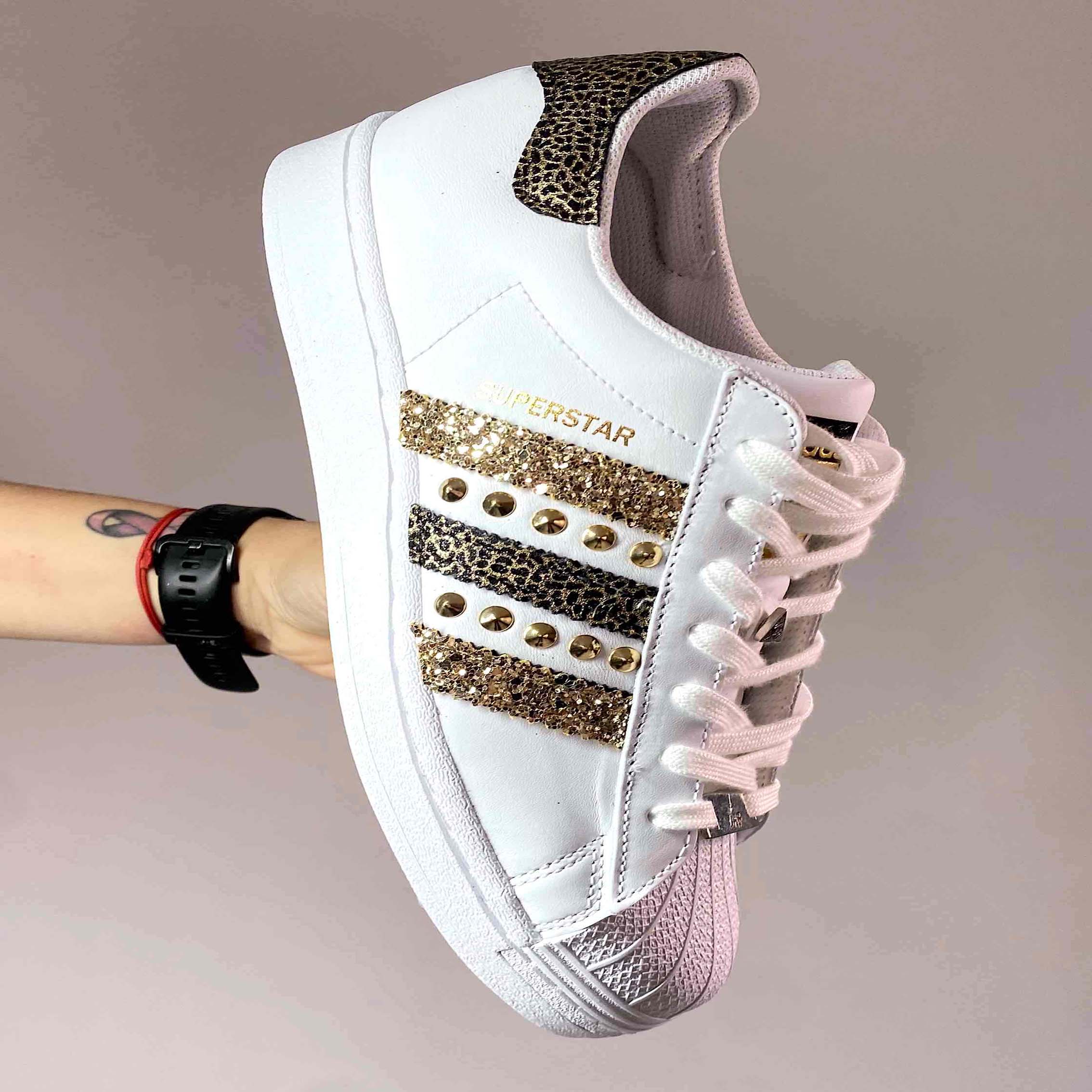 Adidas Superstar Personalizzate Glitter, Inserti Maculato e Borchie Oro