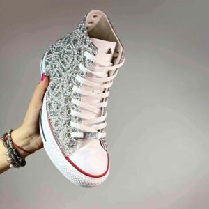 Converse All Star Personalizzate Glitter, Catene Argento e Strass