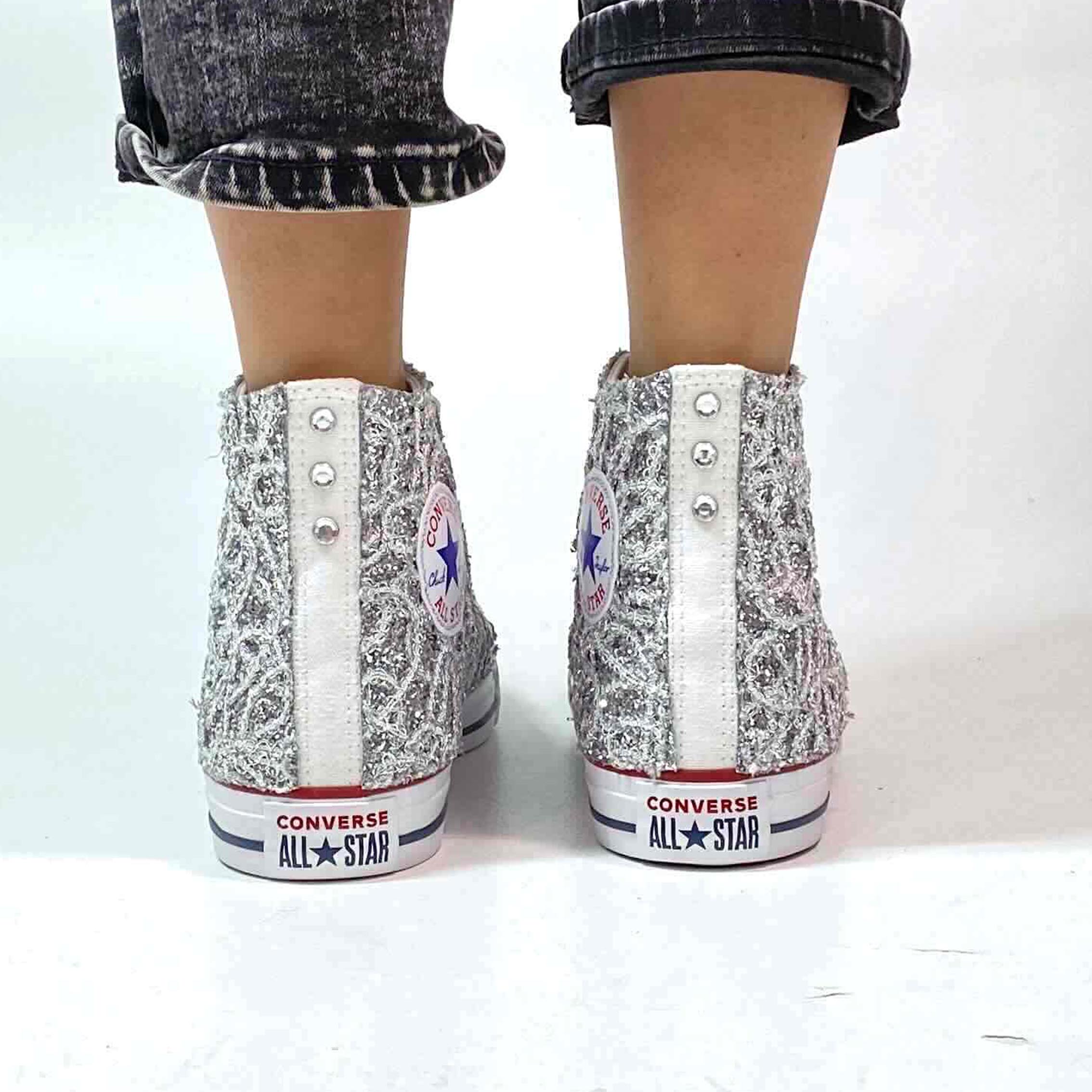 Converse All Star Personalizzate Glitter, Catene Argento e Strass