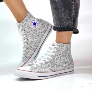Converse All Star Personalizzate Glitter, Catene Argento e Strass