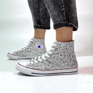 Converse All Star Personalizzate Glitter, Catene Argento e Strass