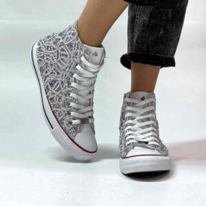 Converse All Star Personalizzate Glitter, Catene Argento e Strass