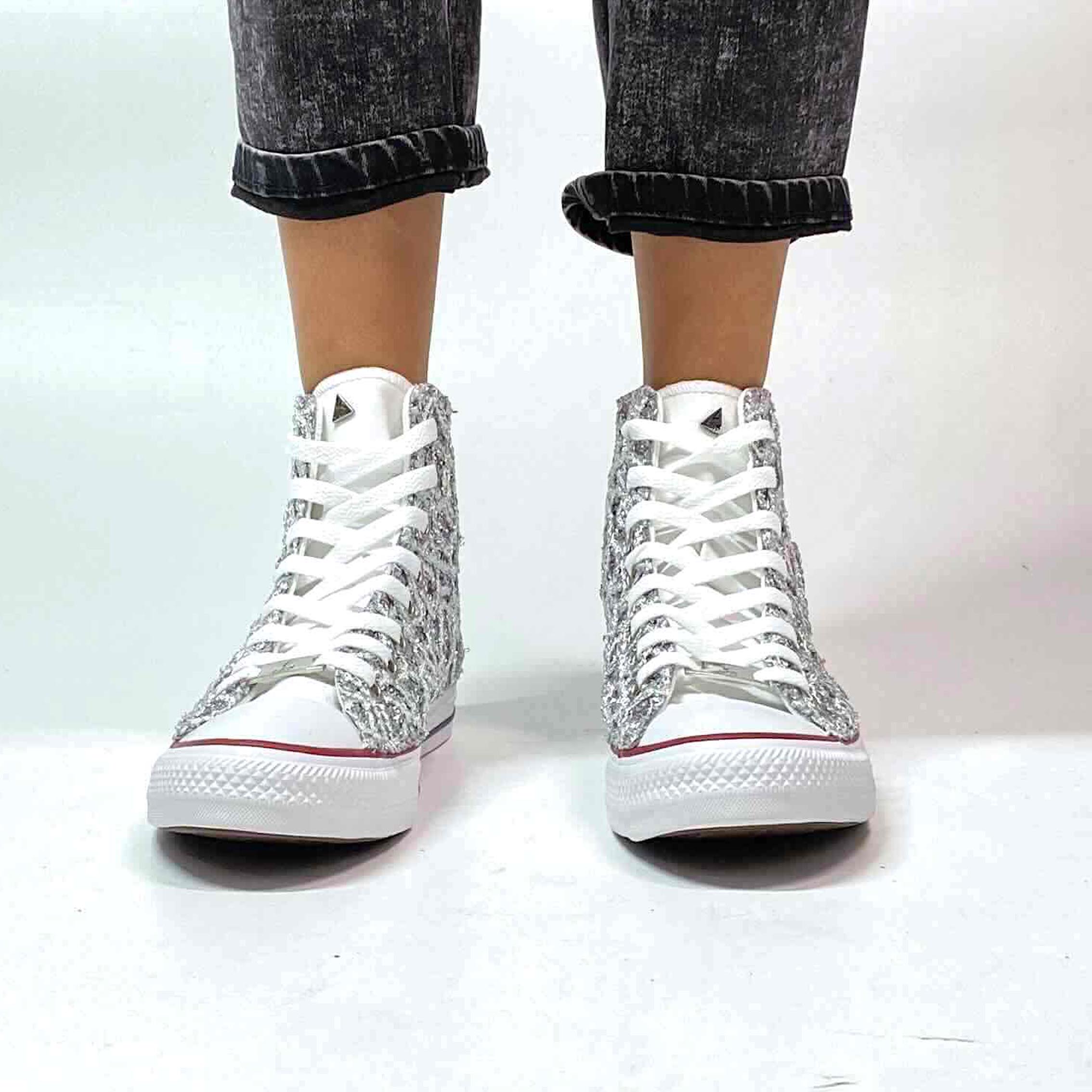 Converse All Star Personalizzate Glitter, Catene Argento e Strass