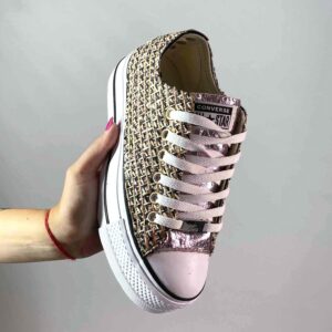 Converse All Star Personalizzate Low Platform Raffia Glitter Rosa