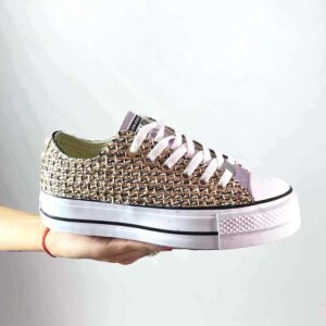 Converse All Star Personalizzate Low Platform Raffia Glitter Rosa