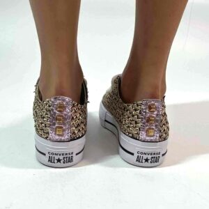 Converse All Star Personalizzate Low Platform Raffia Glitter Rosa