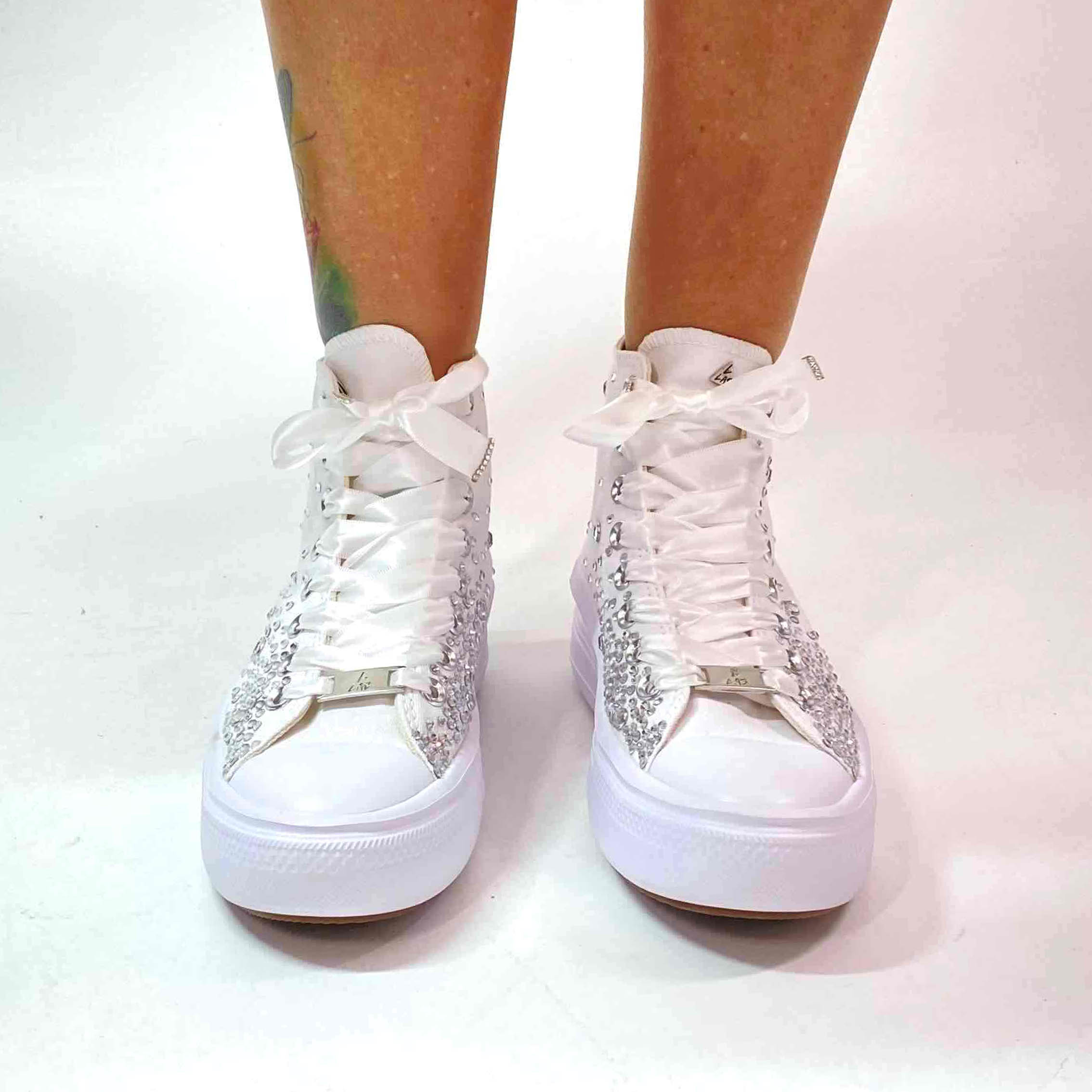 Converse All Star Personalizzate Move Platform Sposa Pioggia di Strass