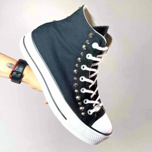 Converse All Star Personalizzate Platform Nera con Borchie Argento