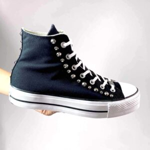 Converse All Star Personalizzate Platform Nera con Borchie Argento
