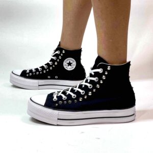Converse All Star Personalizzate Platform Nera con Borchie Argento
