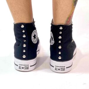 Converse All Star Personalizzate Platform Nera con Borchie Argento