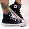 Converse All Star Personalizzate Platform Nera con Borchie Argento