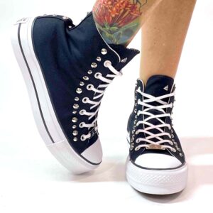 Converse All Star Personalizzate Platform Nera con Borchie Argento