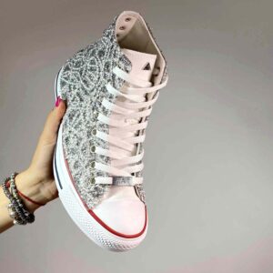 Converse All Star Personalizzate Sposa Glitter, Catene Argento e Strass
