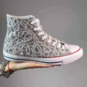 Converse All Star Personalizzate Sposa Glitter, Catene Argento e Strass