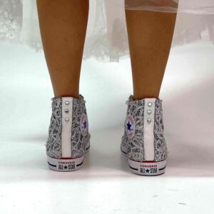 Converse All Star Personalizzate Sposa Glitter, Catene Argento e Strass