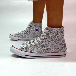 Converse All Star Personalizzate Sposa Glitter, Catene Argento e Strass