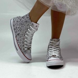 Converse All Star Personalizzate Sposa Glitter, Catene Argento e Strass