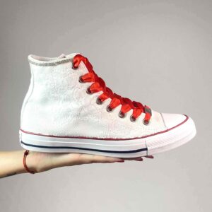Converse All Star Personalizzate Sposa Raso Laccetti Rossi