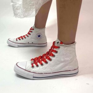 Converse All Star Personalizzate Sposa Raso Laccetti Rossi