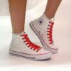 Converse All Star Personalizzate Sposa Raso Laccetti Rossi