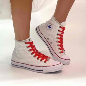 Converse All Star Personalizzate Sposa Raso Laccetti Rossi