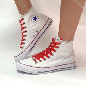 Converse All Star Personalizzate Sposa Raso Laccetti Rossi