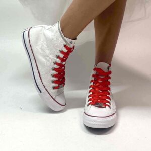 Converse All Star Personalizzate Sposa Raso Laccetti Rossi
