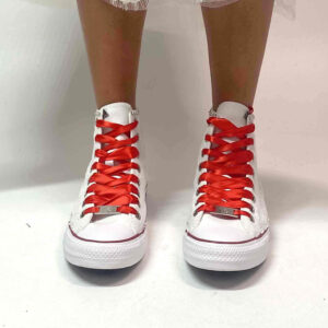 Converse All Star Personalizzate Sposa Raso Laccetti Rossi