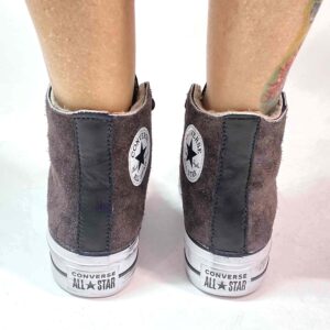 Converse All Star Platform Teddy Beige, Scamosciate Marrone, Linguetta e Tampone Pelle Nera