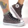 Converse All Star Platform Teddy Beige, Scamosciate Marrone, Linguetta e Tampone Pelle Nera