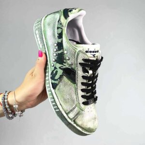 Diadora Delavé Verde Militare Logo Camouflage, Borchie Satinate e Lacci Neri