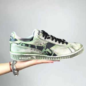 Diadora Delavé Verde Militare Logo Camouflage, Borchie Satinate e Lacci Neri