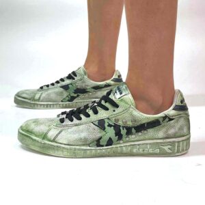 Diadora Delavé Verde Militare Logo Camouflage, Borchie Satinate e Lacci Neri