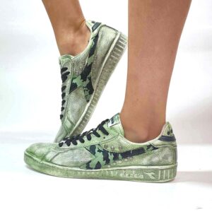 Diadora Delavé Verde Militare Logo Camouflage, Borchie Satinate e Lacci Neri