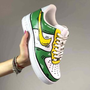Nike Air Force 1 Custom Cartoon Dipinte A Mano Verde e Giallo