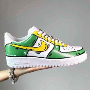 Nike Air Force 1 Custom Cartoon Dipinte A Mano Verde e Giallo