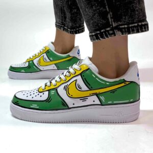 Nike Air Force 1 Custom Cartoon Dipinte A Mano Verde e Giallo