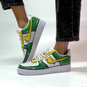 Nike Air Force 1 Custom Cartoon Dipinte A Mano Verde e Giallo