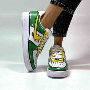 Nike Air Force 1 Custom Cartoon Dipinte A Mano Verde e Giallo