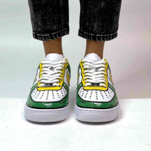 Nike Air Force 1 Custom Cartoon Dipinte A Mano Verde e Giallo